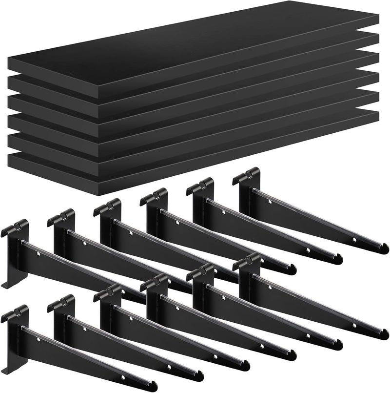 Alffun 6 Pack GridWall Shelves with Metal Brackets, 16"x 6" Wooden Grid Wall Shelf Heavy Duty Organizer Accessories for Garage Home Visualizer Workbench and Bitchenette - Image 1